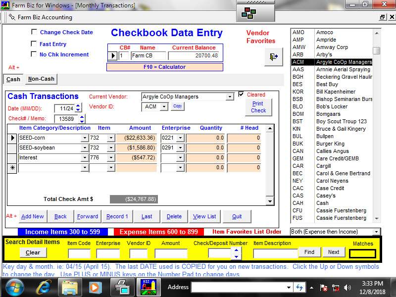 Checkbook Data Entry